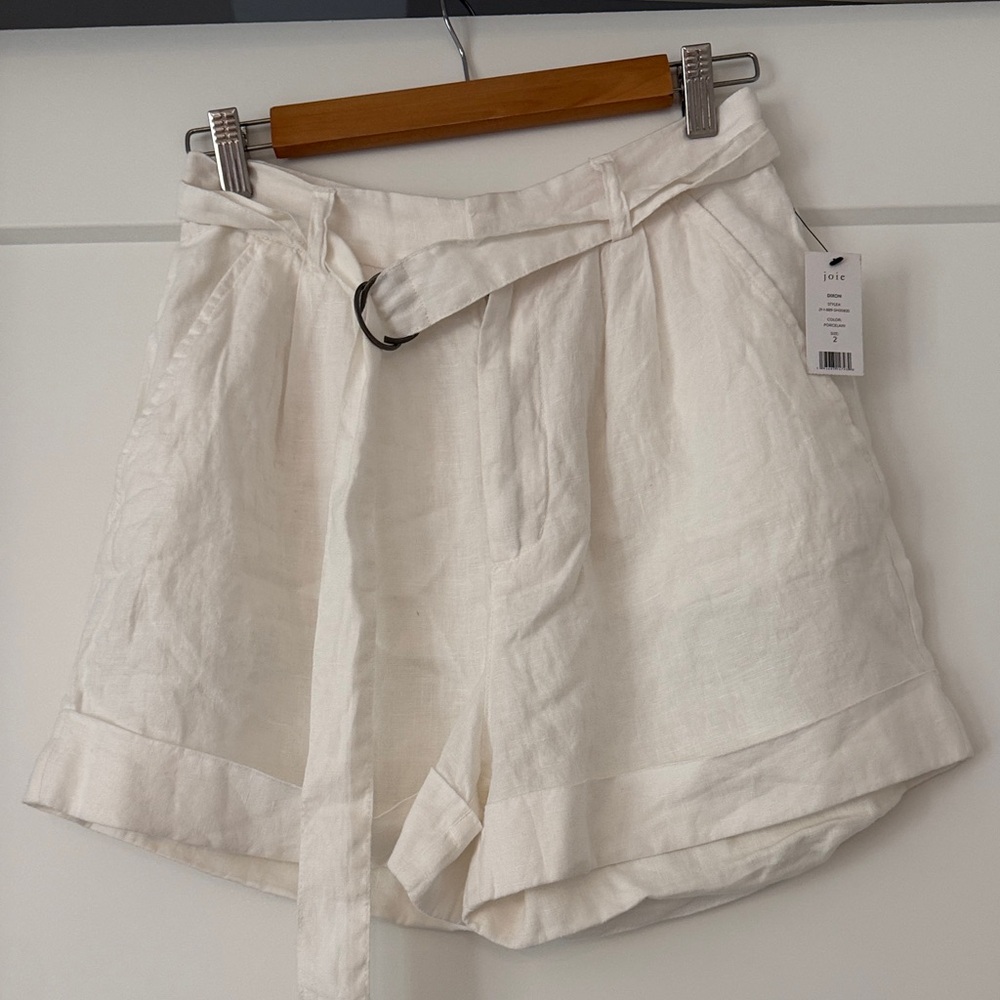 JOIE White Linen Tie-Belt Shorts